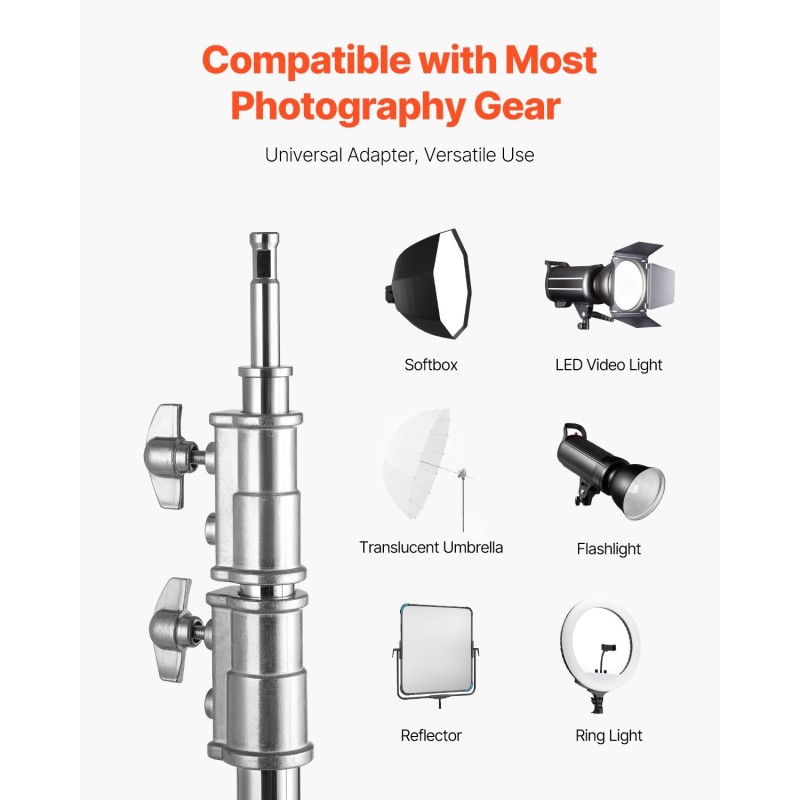 C-valaisinjalusta puomivarrella 201-ruostumaton teräs säädettävä korkeus 1463–2987 mm 20 kg kantavuus