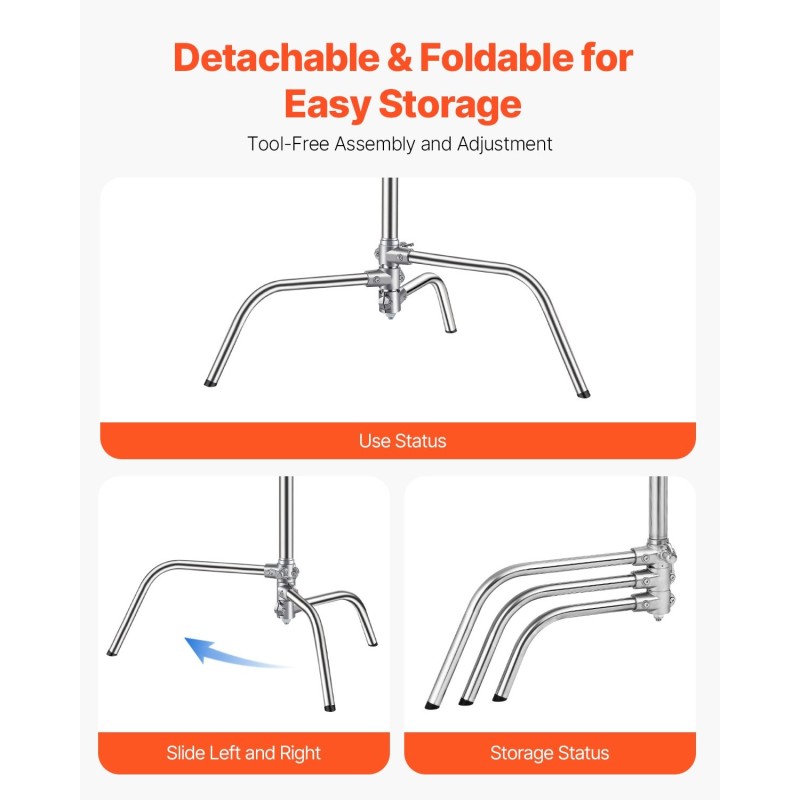 C-tyypin valaisinjalusta 201-ruostumattomasta teräksestä 1463–2987 mm korkeussäädöllä 20 kg kantavuus