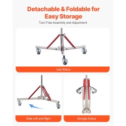 Kolmijalkainen valojalusta pyörillä ruostumaton teräs 1463–2987 mm 20 kg kantavuus