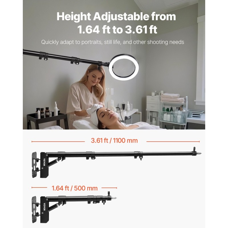 Seinäkiinnitteinen rautainen kolmiorakenteinen puomi 500–1100 mm kantavuus 1–3 kg