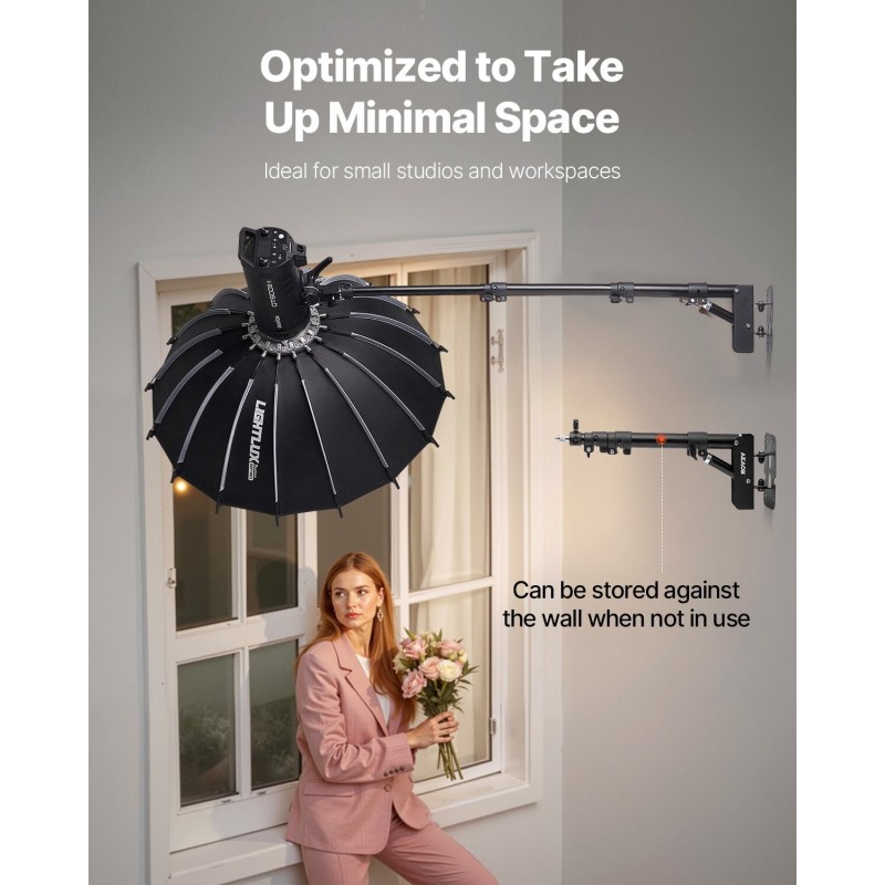 Seinäkiinnitteinen rautainen kolmiorakenteinen puomi 500–1100 mm kantavuus 1–3 kg