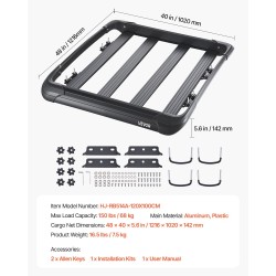 Kattotelineen tavarakori alumiini ja muovi 120 x 100 cm 68 kg