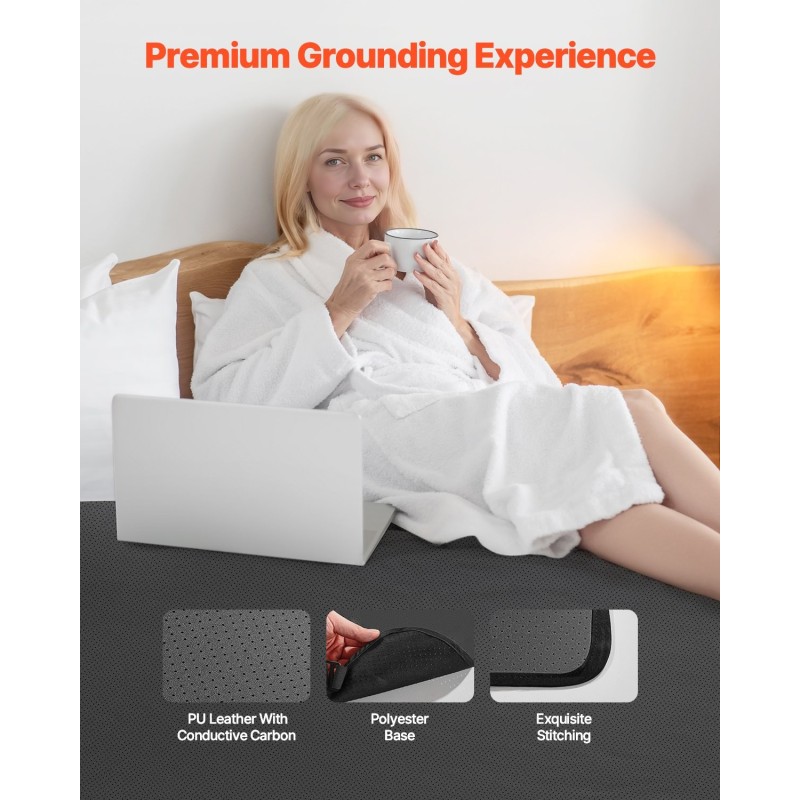 Maadoitusmatto polyuretaaninen nahka polyesteri hiilikuitu 1856x1380 mm 4,6 m kaapelilla