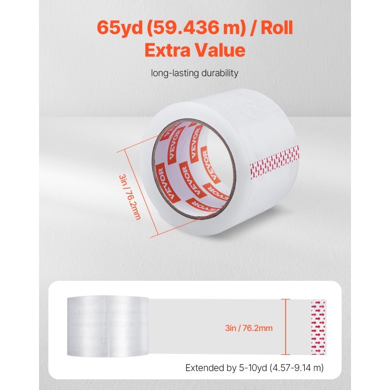 Läpinäkyvä akryyliliimainen pakkausteippi 76 mm 59 m 24 rullaa