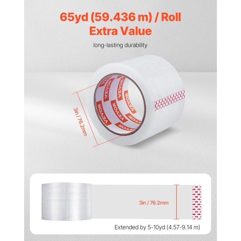 Pakkausteippisetti läpinäkyvä 6 rullaa 76 mm leveä 59,4 m 2,7 mil paksu
