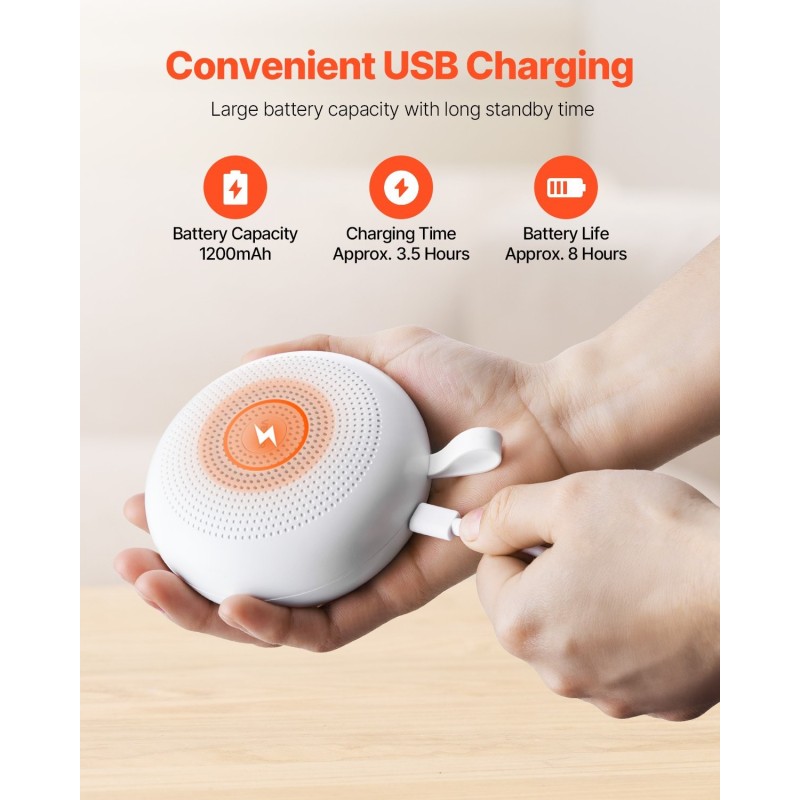 Valkoinen kohinaäänilaite kannettava 30 ääntä ladattava akku pehmeä rengasvalo ajastin muistitoiminto