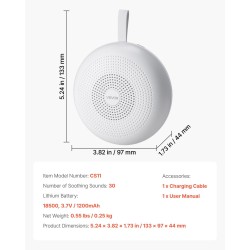 Valkoinen kohinaäänilaite kannettava 30 ääntä ladattava akku pehmeä rengasvalo ajastin muistitoiminto