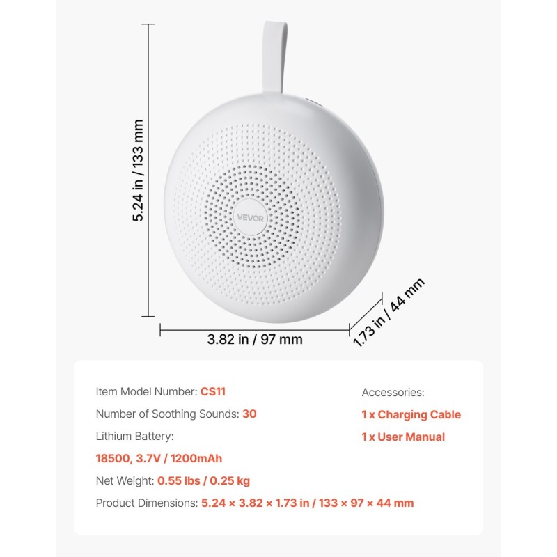 Valkoinen kohinaäänilaite kannettava 30 ääntä ladattava akku pehmeä rengasvalo ajastin muistitoiminto