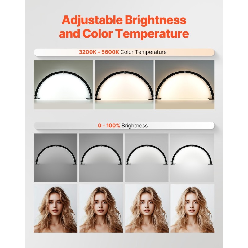 Puolikuun muotoinen LED-pöytävalo säädettävällä 3200–5600K värilämpötilalla alumiiniseosjalalla kynsi- ja ripsityöhön