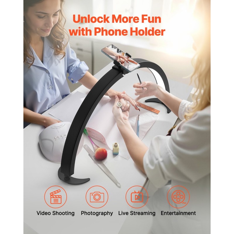 Puolikuun muotoinen LED-pöytävalo säädettävällä 3200–5600K värilämpötilalla alumiiniseosjalalla kynsi- ja ripsityöhön