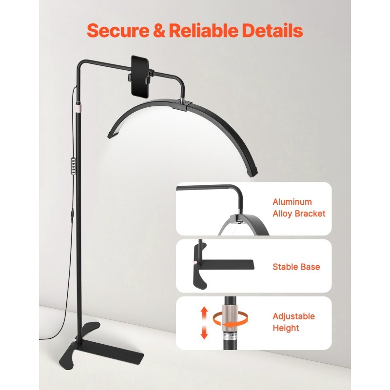 LED-lattiavalaisin puolikuu-muotoinen 26-tuumainen musta alumiinijalustalla kauneudenhoitoon