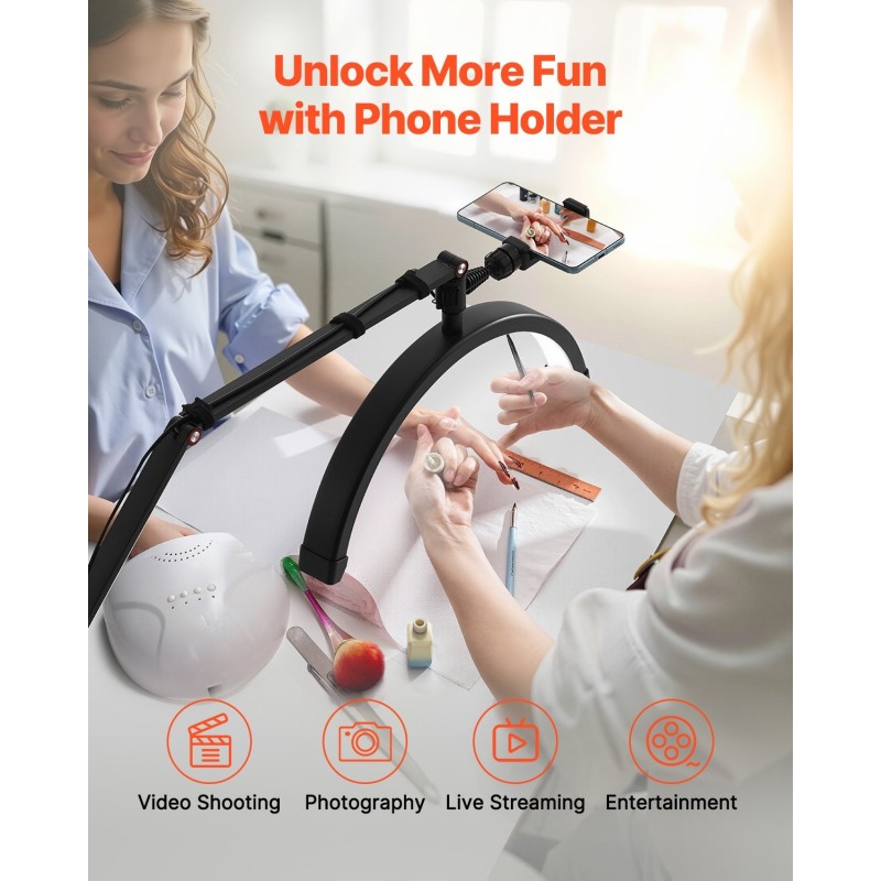 Pöytäkiinnitteinen puolikuun LED-valaisin alumiinirunko C-puristimella säädettävä 3000–6000K