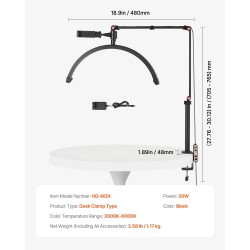 Pöytäkiinnitteinen puolikuun LED-valaisin alumiinirunko C-puristimella säädettävä 3000–6000K