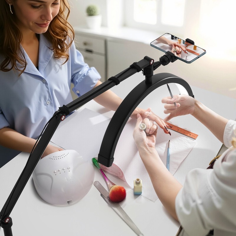 Pöytäkiinnitteinen puolikuun LED-valaisin alumiinirunko C-puristimella säädettävä 3000–6000K