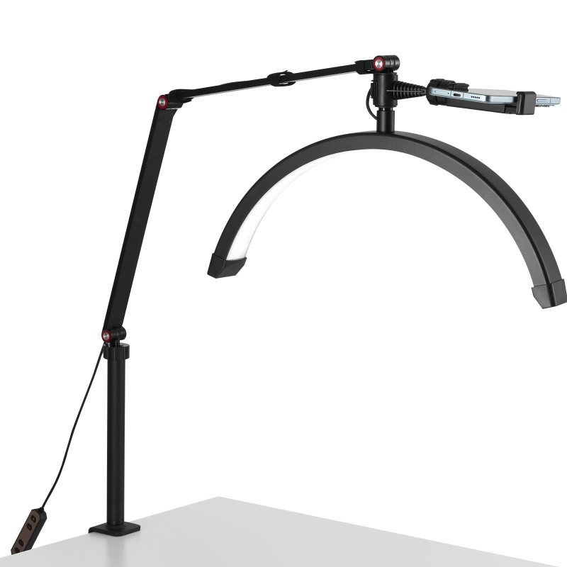 Pöytäkiinnitteinen puolikuun LED-valaisin alumiinirunko C-puristimella säädettävä 3000–6000K