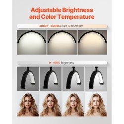 Puolikuun LED-työvalo kaksitoiminen lattiavalaisin ja pöytäkiinnike musta säädettävä värilämpötila