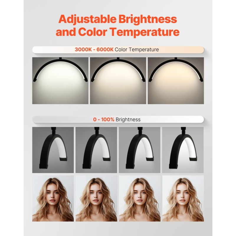 Puolikuun LED-työvalo kaksitoiminen lattiavalaisin ja pöytäkiinnike musta säädettävä värilämpötila