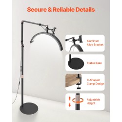 Puolikuun LED-työvalo kaksitoiminen lattiavalaisin ja pöytäkiinnike musta säädettävä värilämpötila