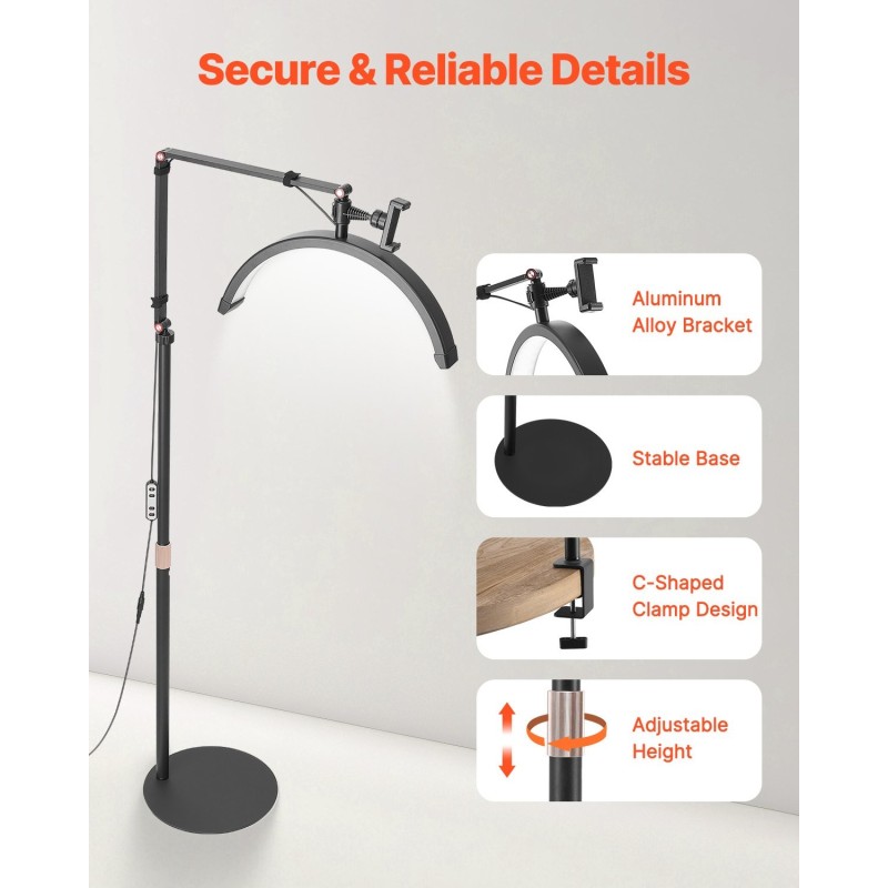 Puolikuun LED-työvalo kaksitoiminen lattiavalaisin ja pöytäkiinnike musta säädettävä värilämpötila