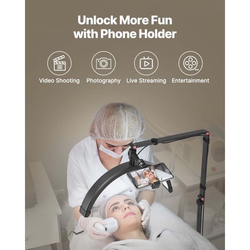 Puolikuun LED-työvalo kaksitoiminen lattiavalaisin ja pöytäkiinnike musta säädettävä värilämpötila