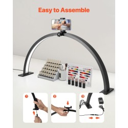 Pöytävalaisin alumiiniseosrunko puolikuun muotoinen musta säädettävä värilämpötila 3000–6000K kauneustyöhön