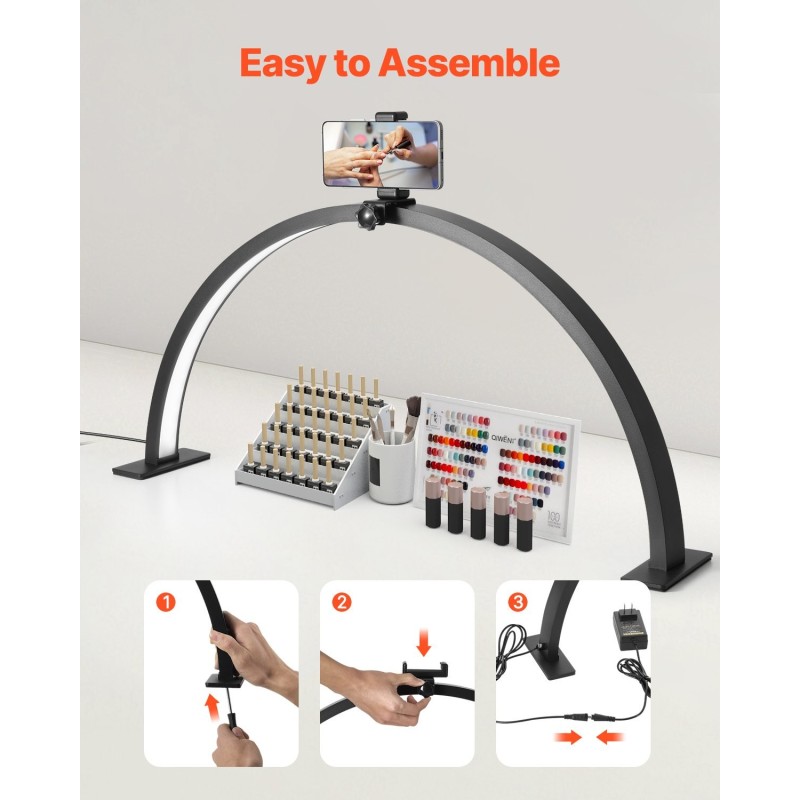 Pöytävalaisin alumiiniseosrunko puolikuun muotoinen musta säädettävä värilämpötila 3000–6000K kauneustyöhön