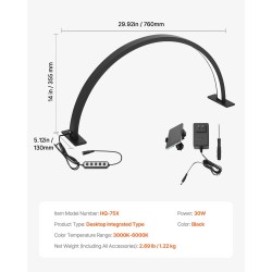 Pöytävalaisin alumiiniseosrunko puolikuun muotoinen musta säädettävä värilämpötila 3000–6000K kauneustyöhön