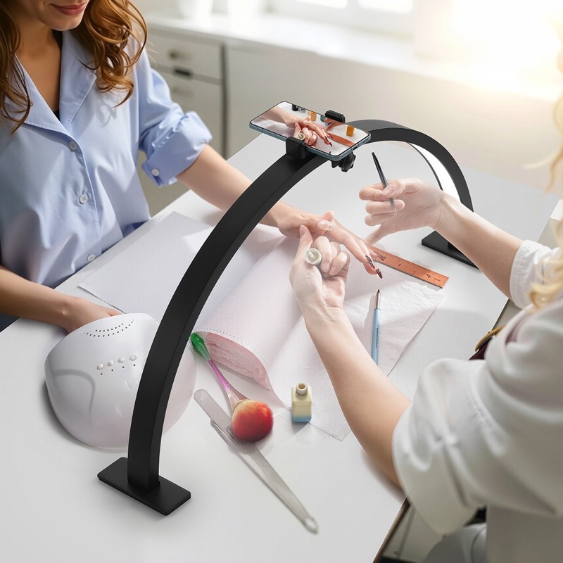 Pöytävalaisin alumiiniseosrunko puolikuun muotoinen musta säädettävä värilämpötila 3000–6000K kauneustyöhön