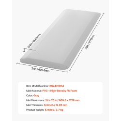 Kaatumismatto PVC-pintainen PU-vaahto 24×70 tuumaa 19 mm harmaa ikääntyneille ja potilaille