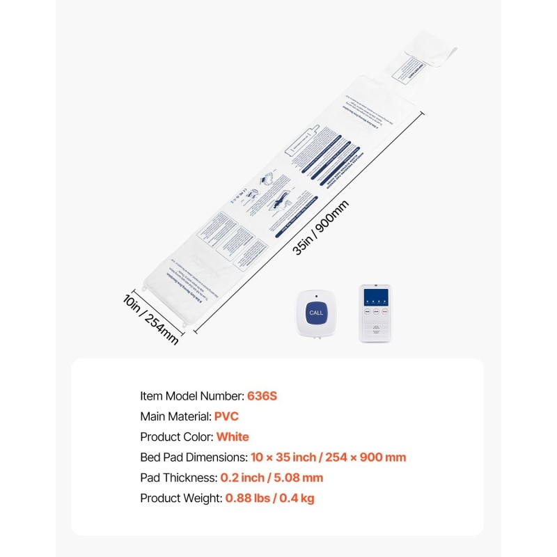 Vuoteen anturityyny 10 x 35 tuumaa PVC hoivakäyttöön langaton hälytysjärjestelmä