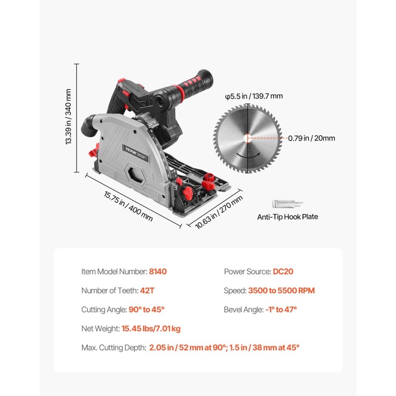 Ohjainkiskosaha akkukäyttöinen 140 mm harjaton moottori yhteensopiva Makita-akuilla kovalla kuljetuslaukulla