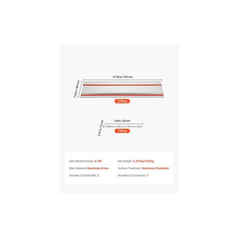 Ohjainkiskosarja puristealumiinia 2 kpl 699 mm sahausalue 1397 mm
