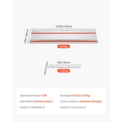 Alumiininen ohjainkiskosarja 4 kpl 699 mm 3 liitintä leikkuupituus 2794 mm