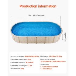 Uima-altaan suojamuovi vinyyli soikea 500 x 300 x 120 cm terässeinäisiin