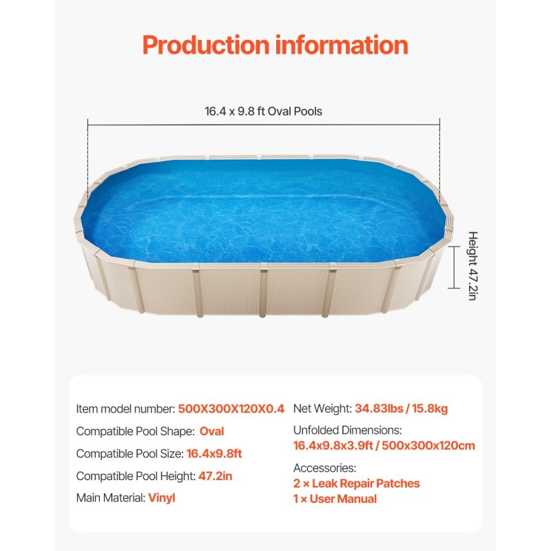 Uima-altaan suojamuovi vinyyli soikea 500 x 300 x 120 cm terässeinäisiin