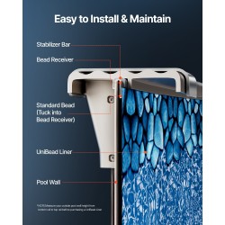 Pyöreä vinyyliallasvuori halkaisija 33 jalkaa 52 tuuman seinälle Uinbead-tyylinen kiinnitys