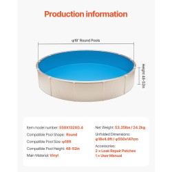 Pyöreä vinyylivuori maanpäälliseen uima-altaaseen halkaisija 550 cm enintään 132 cm korkeus