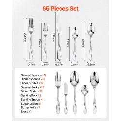 Ruokailuvälinesetti 65-osainen 18/10 ruostumaton teräs peilikiiltoinen 12 hengelle