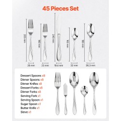 Aterinsetti 45 osaa 8 hengelle 18/10 ruostumatonta terästä konepesunkestävä