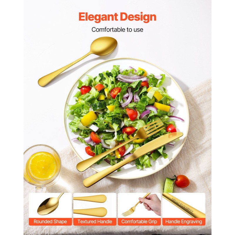 Aterinsetti 60-osainen ruostumatonta terästä kultainen peilikiillotettu 12 hengelle