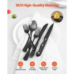 48-osainen musta peilikiillotettu aterinsetti 18/0 ruostumatonta terästä 8 hengelle