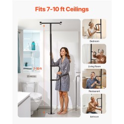 Lattia katto turvatanko säädettävä musta hiiliteräs alumiiniseos 2140–3050 mm 136 kg