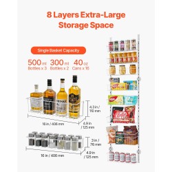 Ovien päälle ripustettava säilytyshylly 8-tasoinen teräksinen valkoinen