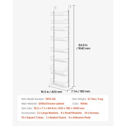 Ovien päälle ripustettava säilytyshylly 8-tasoinen teräksinen valkoinen