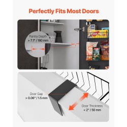 Oven päälle ripustettava teräksinen 6-tasoinen musta säilytyshylly säädettävillä tasoilla