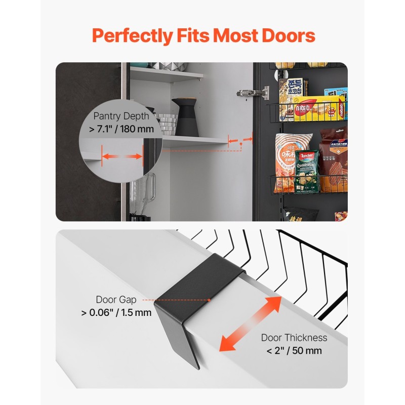 Oven päälle ripustettava teräksinen 6-tasoinen musta säilytyshylly säädettävillä tasoilla