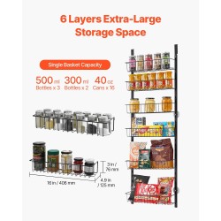 Oven päälle ripustettava teräksinen 6-tasoinen musta säilytyshylly säädettävillä tasoilla