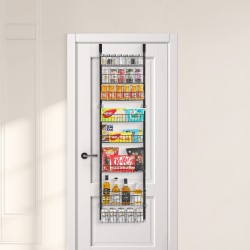 Ovien päälle ripustettava 8-tasoinen kromipinnoitettu teräshylly 420×180×1640 mm musta