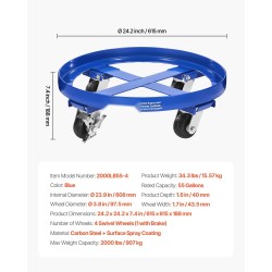 Hiiliteräs tynnyrikuljetusalusta 55 gallonan tynnyreille 907 kg kantavuus 4 kääntyvää pyörää