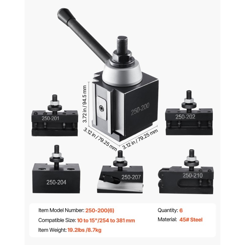 Pikavaihtotyökalupidinsarja 6-osainen teräs 10–15 tuuman heilurille